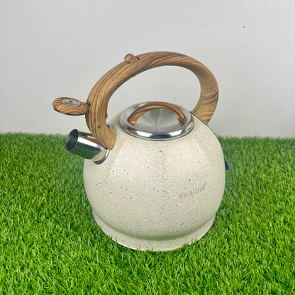 3.5L Stainless Steel with wooden handle Kettle with Unique Marble Coating Design