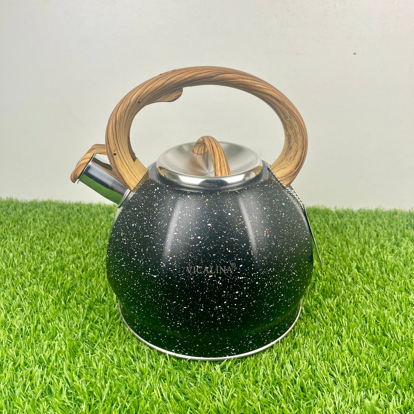 3.5L Stainless Steel with wooden handle Kettle with Unique Marble Coating Design
