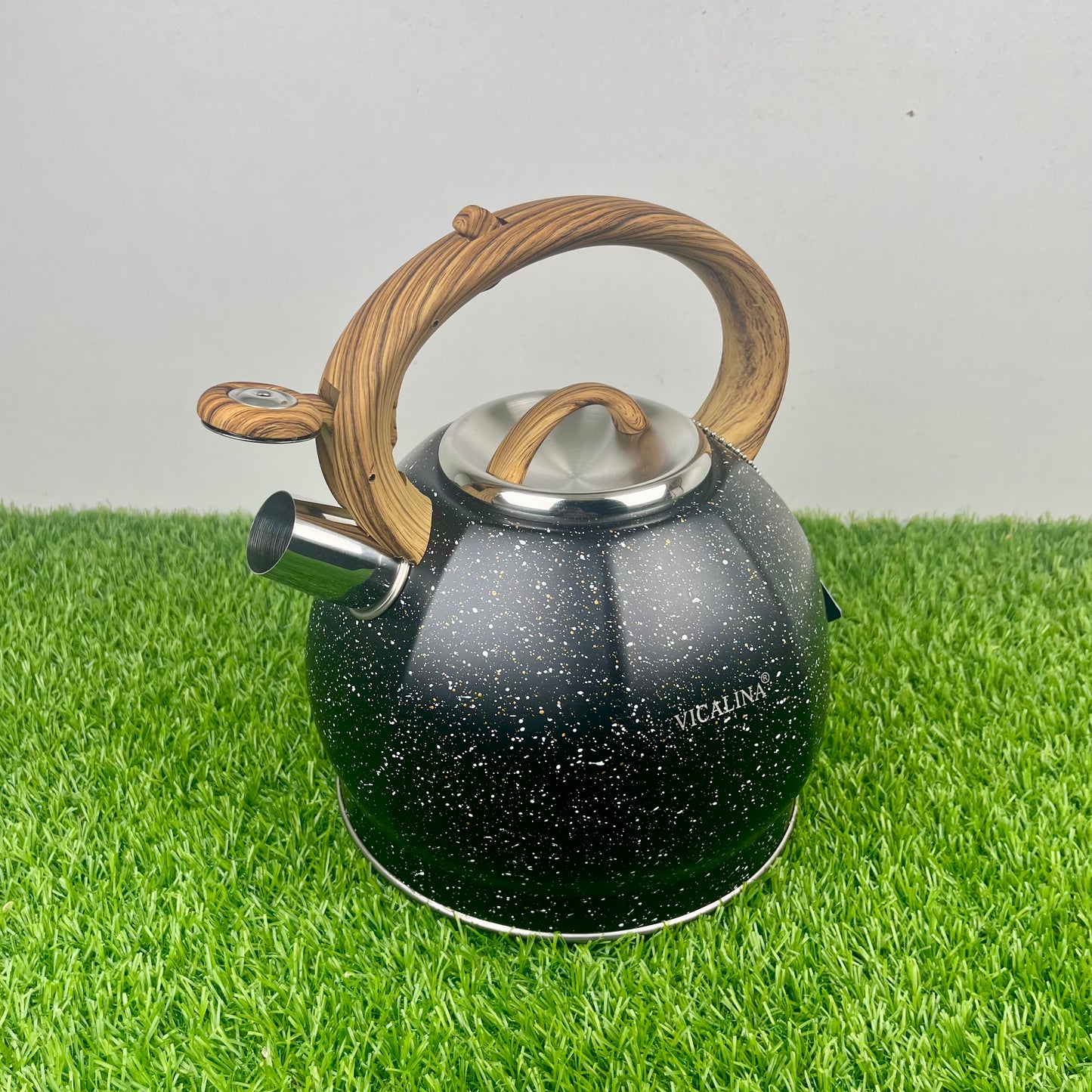 3.5L Stainless Steel with wooden handle Kettle with Unique Marble Coating Design