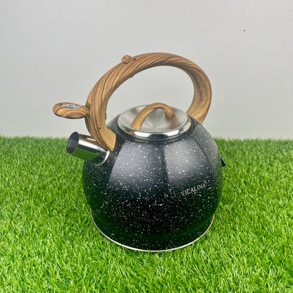 3.5L Stainless Steel with wooden handle Kettle with Unique Marble Coating Design