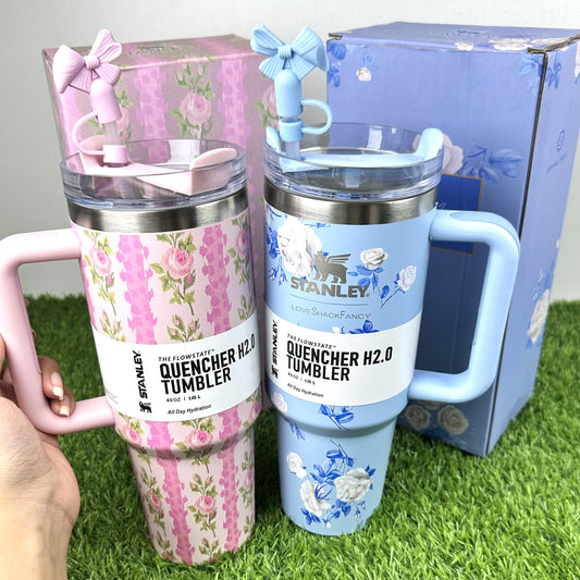 Floral Tumblers With Bow Straw Lid - Quencher 40 OZ
