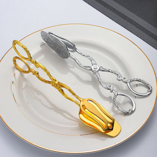 Hot Sale Handmade Embossed Brass Decorative premium Golden Color scissor ice tongs