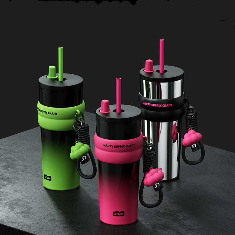 Newest Trend 710ml Stainless Steel Insulated Vacuum Cup Portable Car Coffee Tumbler Mug Cup With Straw