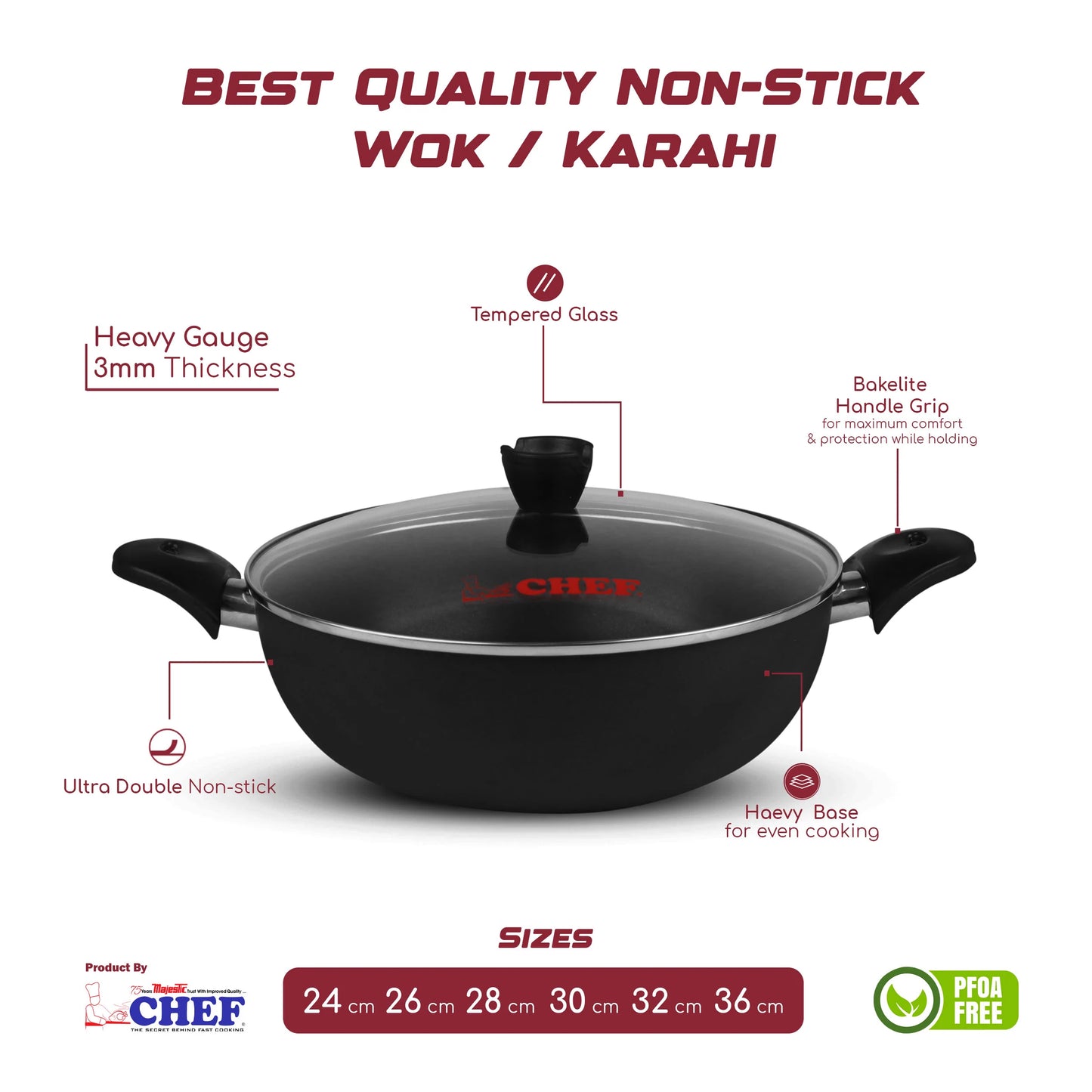 -31% Chef Non-Stick Karahi/ Wok - 32 cm