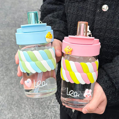 Sky Blue Color Hot Net Red Ins High Appearance Level Portable Milk Juice Glass Sippy Cup Large Capacity Flower Doll Water Cup