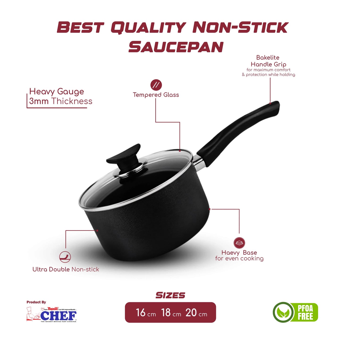 Chef Non-Stick Saucepan With Glass Lid