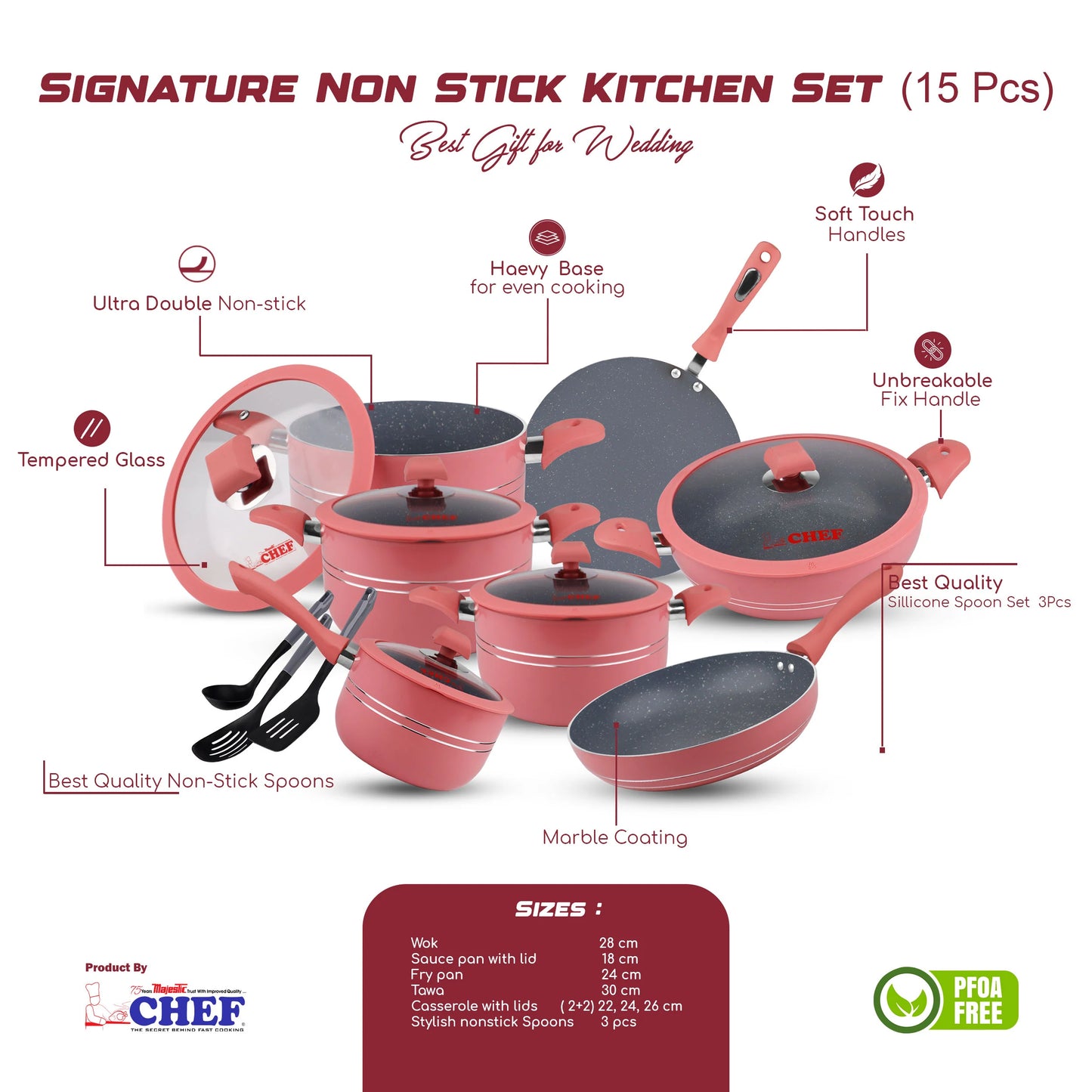 Chef Best Nonstick Kitchen Set / Cookware Set - Signature Series 15 Pcs