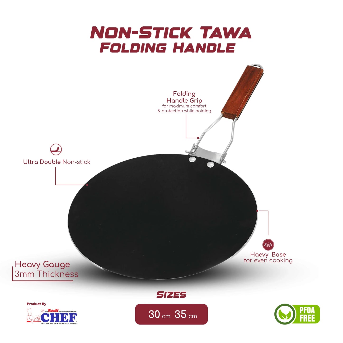 Non-Stick Tawa with Folding Handle 30cm