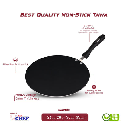 Chef Best Non Stick Tawa / Paratha Pan - Fix Handle - 28 cm