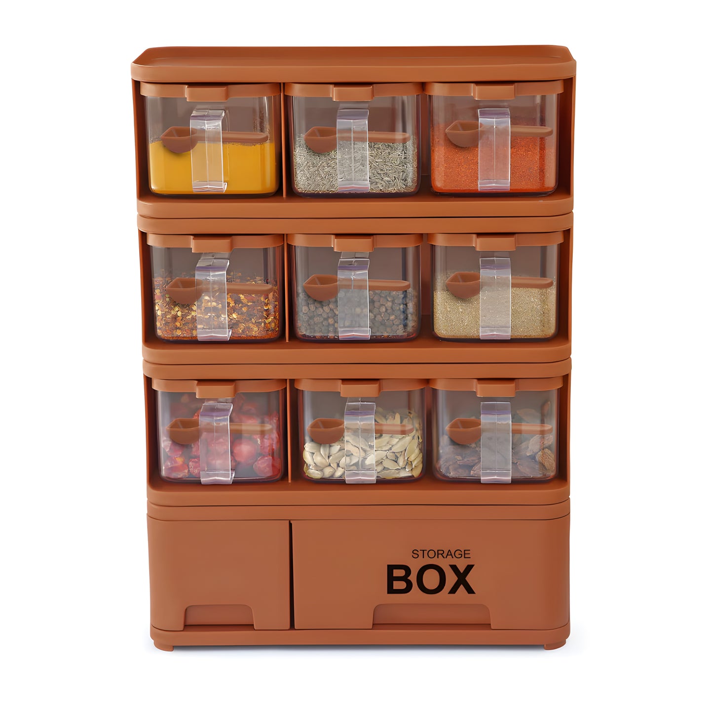 4 Layer Kitchen Spice Storage Organizer Box with Drawers & Containers