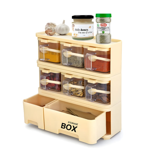 Storage Box Condiments & Spice Rack With 6 Spice Jars And Spoons