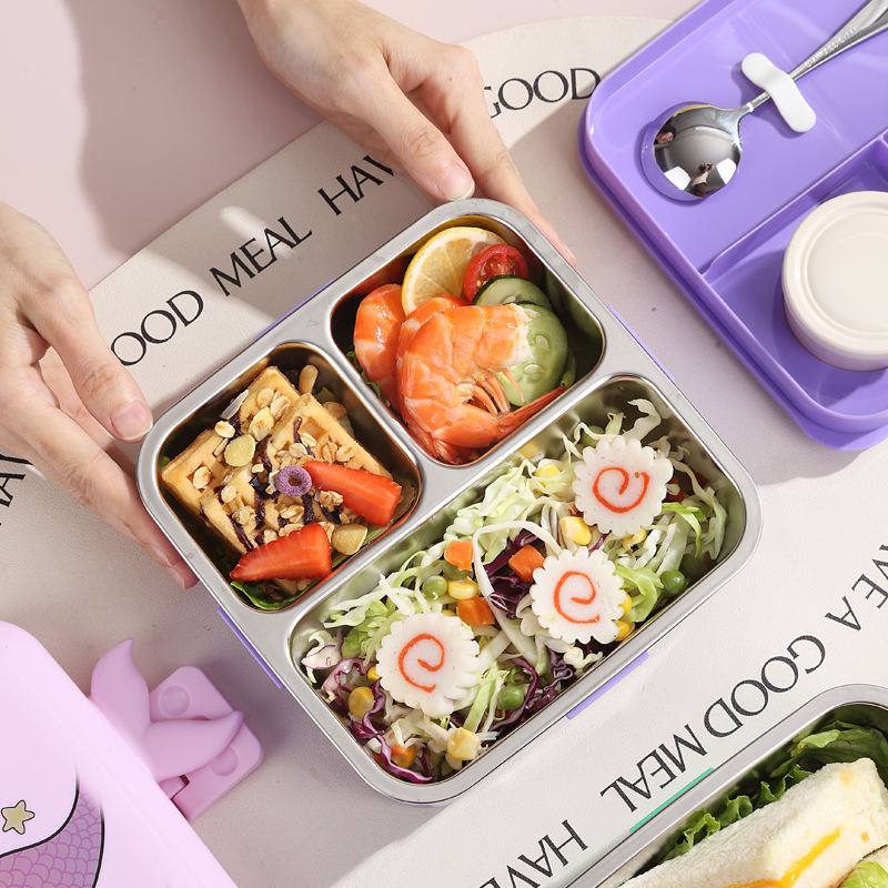 Unicorn Square Stainless Steel Lunch Box 1120ml + 70ml for School Kids Take away Food Storage with Sauce Bowl Leak-proof OEM ODM