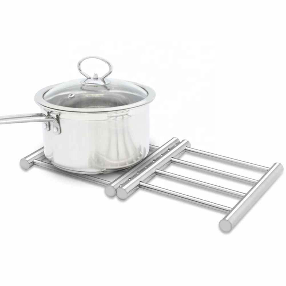Creative stretch design Stainless Steel Pot Mat Pads Foldable Drying Rack coasters pot holders Square Anti-hot kitchen table mat