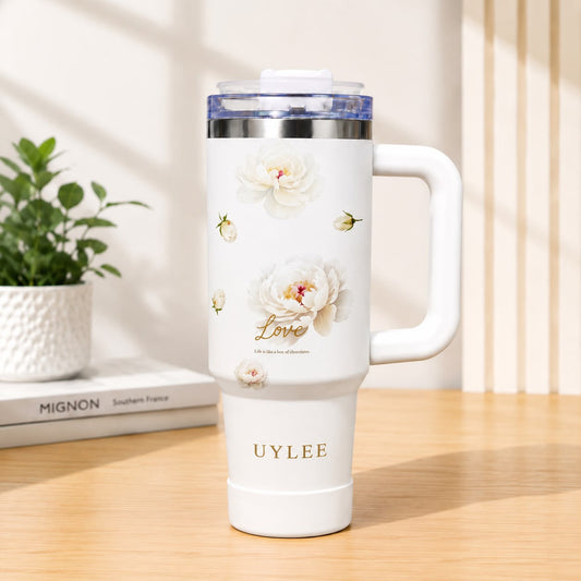 UYLEE Stainless Steel White Floral Tumbler