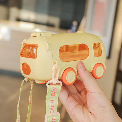 New style baby cool bus car children's water cup plastic cup creative straw toy school cup PC car shape water bottle