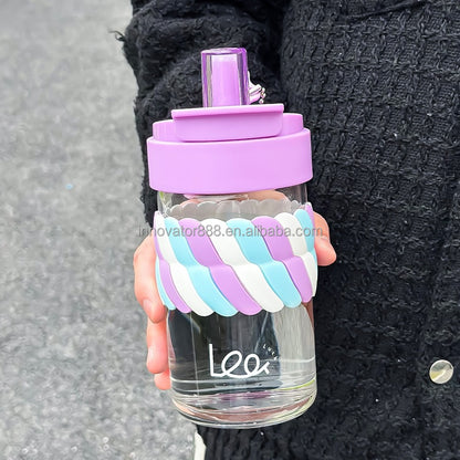 Purple Color Hot Net Red Ins High Appearance Level Portable Milk Juice Glass Sippy Cup Large Capacity Flower Doll Water