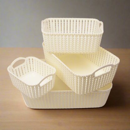 Pack Of 4 Multipurpose Vanity Shelf Storage Basket Plastic