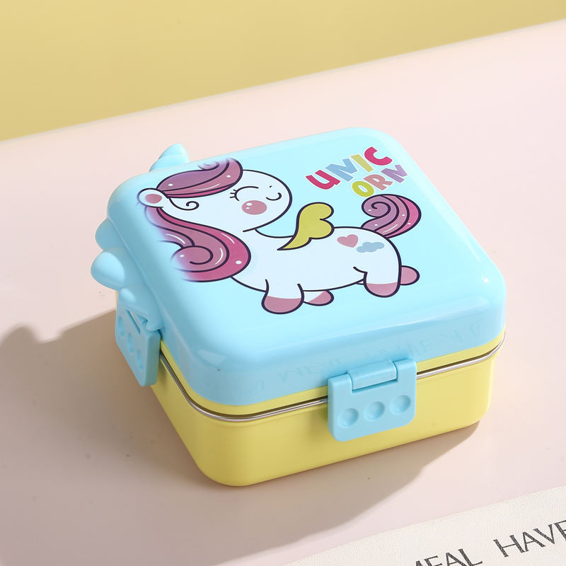 Unicorn Square Stainless Steel Lunch Box 1120ml + 70ml for School Kids Take away Food Storage with Sauce Bowl Leak-proof OEM ODM