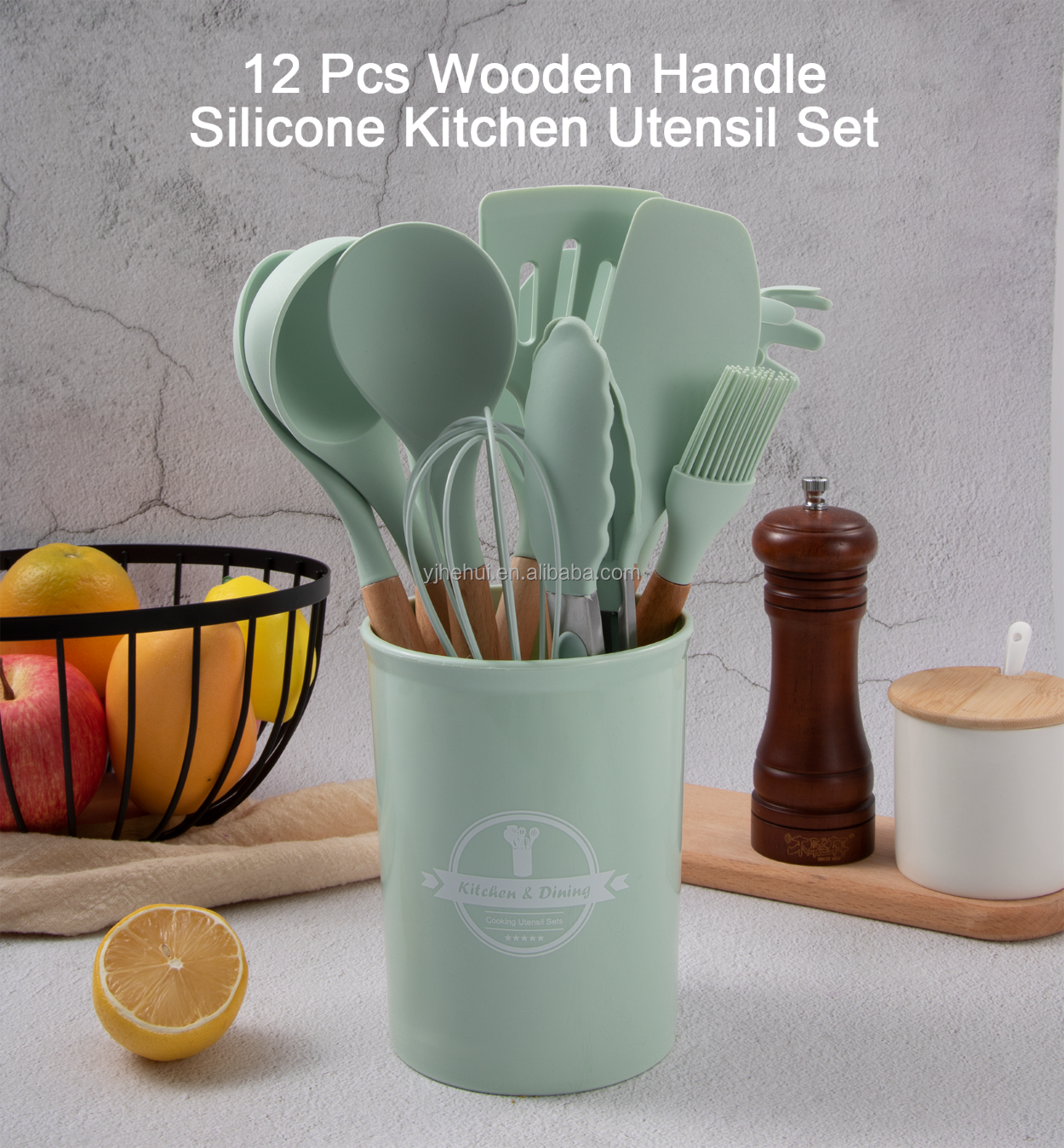 Hot Sale 12 Pieces Silicone Kitchen Accessories Cooking Tools Kitchen Spatula Utensils Sets With Wooden Handle