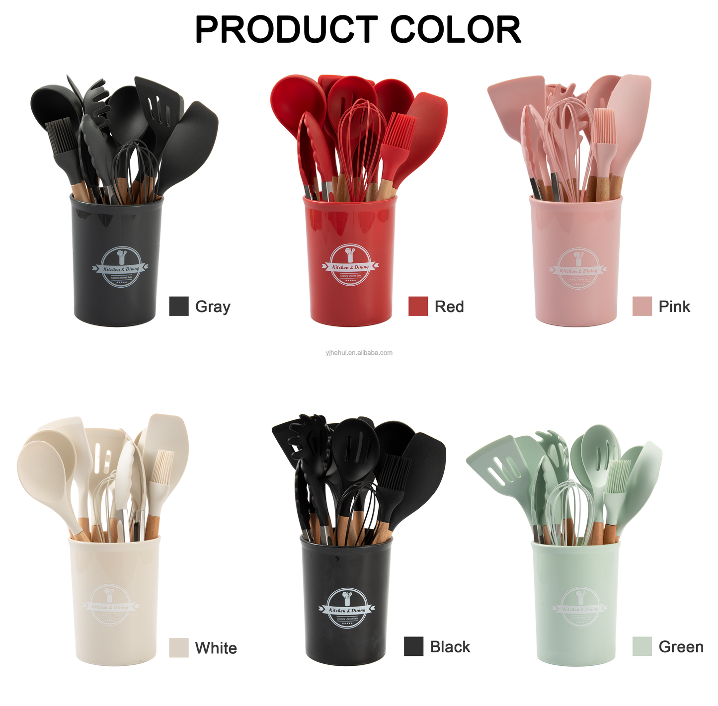 Hot Sale 12 Pieces Silicone Kitchen Accessories Cooking Tools Kitchen Spatula Utensils Sets With Wooden Handle