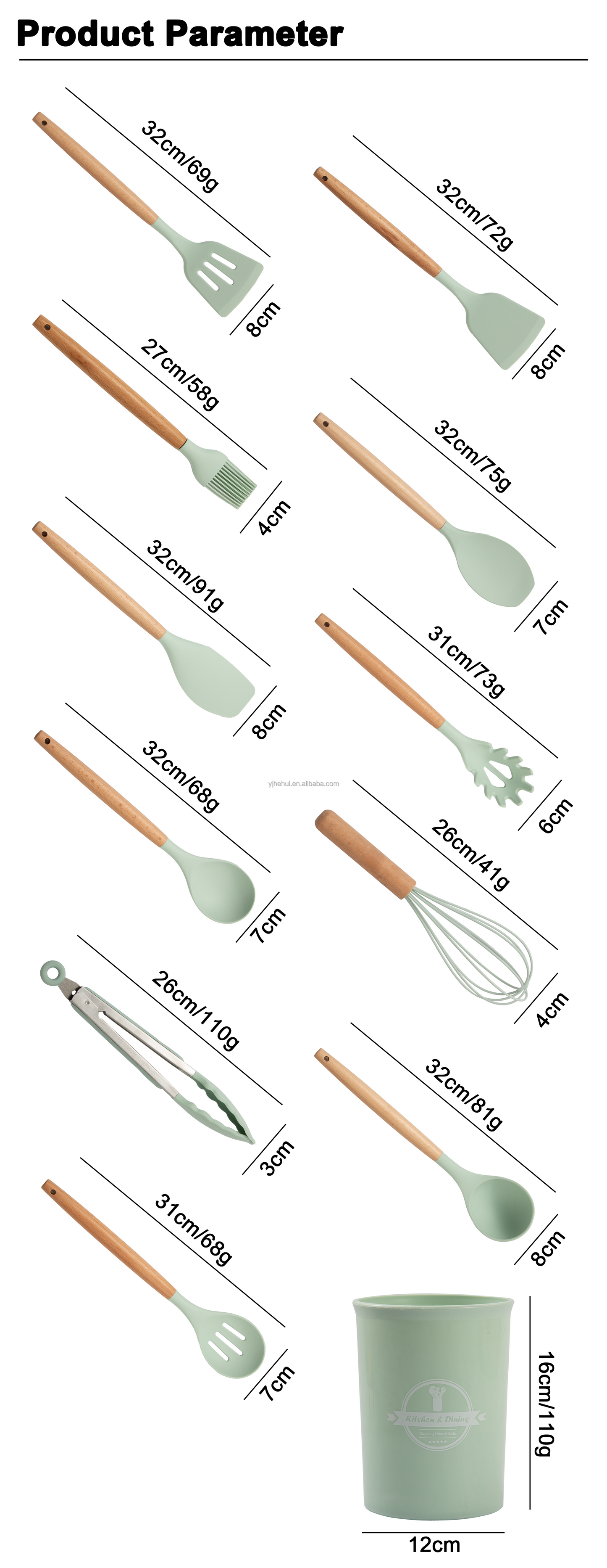 Hot Sale 12 Pieces Silicone Kitchen Accessories Cooking Tools Kitchen Spatula Utensils Sets With Wooden Handle