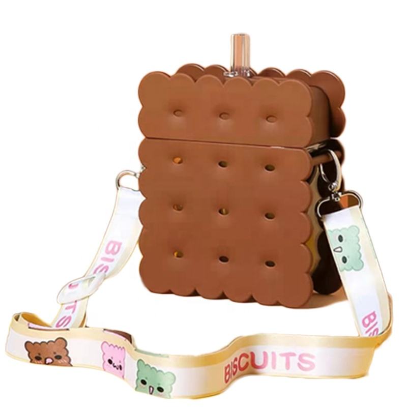 new creative girls cute food Waffle shape plastic water cup portable cake straw juice water bottles for kids student