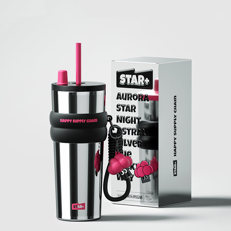 Newest Trend 710ml Stainless Steel Insulated Vacuum Cup Portable Car Coffee Tumbler Mug Cup With Straw