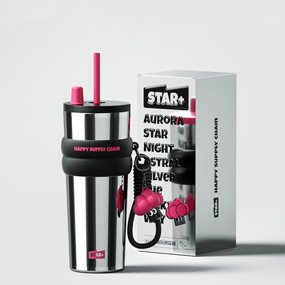 Newest Trend 710ml Stainless Steel Insulated Vacuum Cup Portable Car Coffee Tumbler Mug Cup With Straw