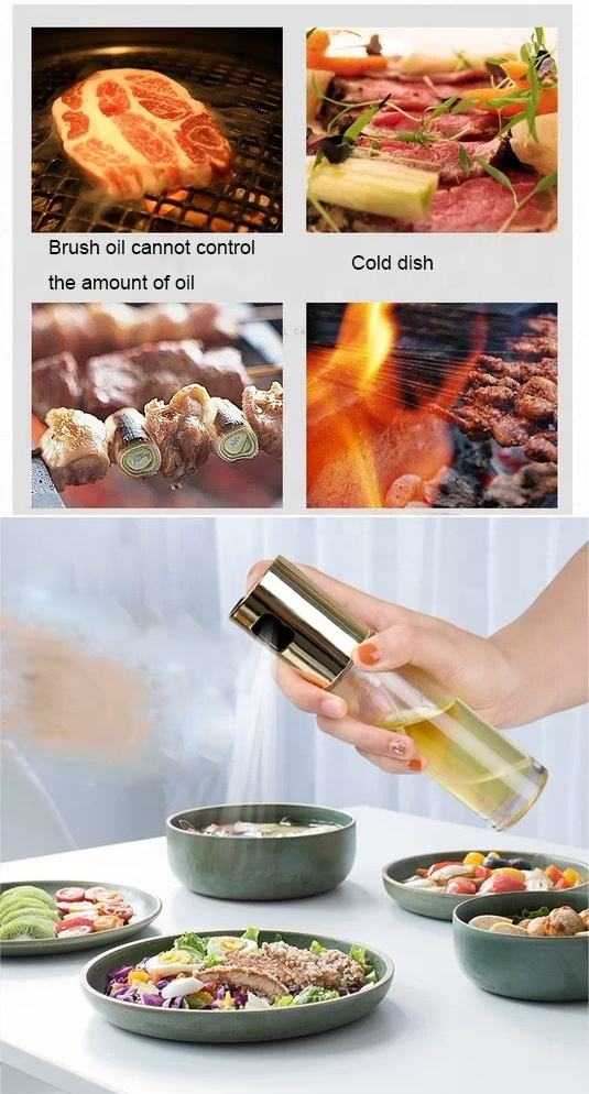 Hand Press Spray Oil Kitchen Cooking Sauce Vinegar Spice Glass Jar Barbecue Oil Dispenser Bottle 100ml