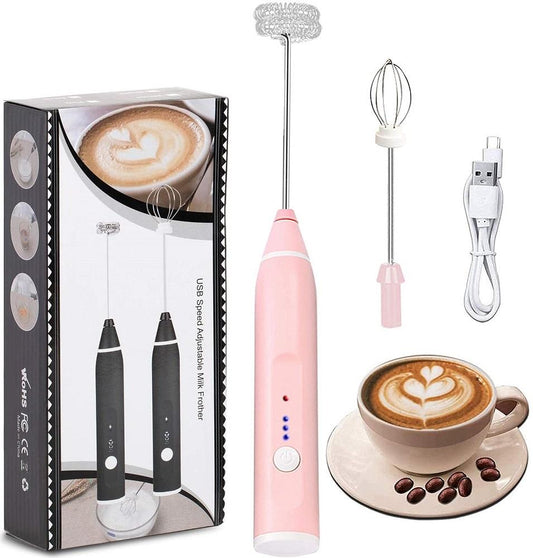 Coffee moka foamer maker with grinder and electric milk frother handheld milk foamer mini coffee/milk frother (Pink Color)