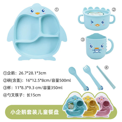 Cute cartoon BPA free wheat straw plastic children kids dinnerware set dinner tableware set