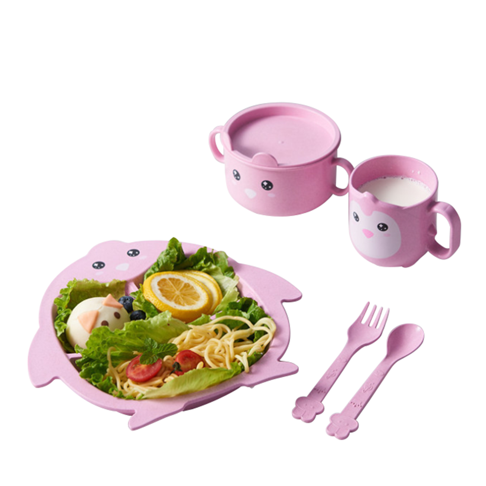 Cute cartoon BPA free wheat straw plastic children kids dinnerware set dinner tableware set