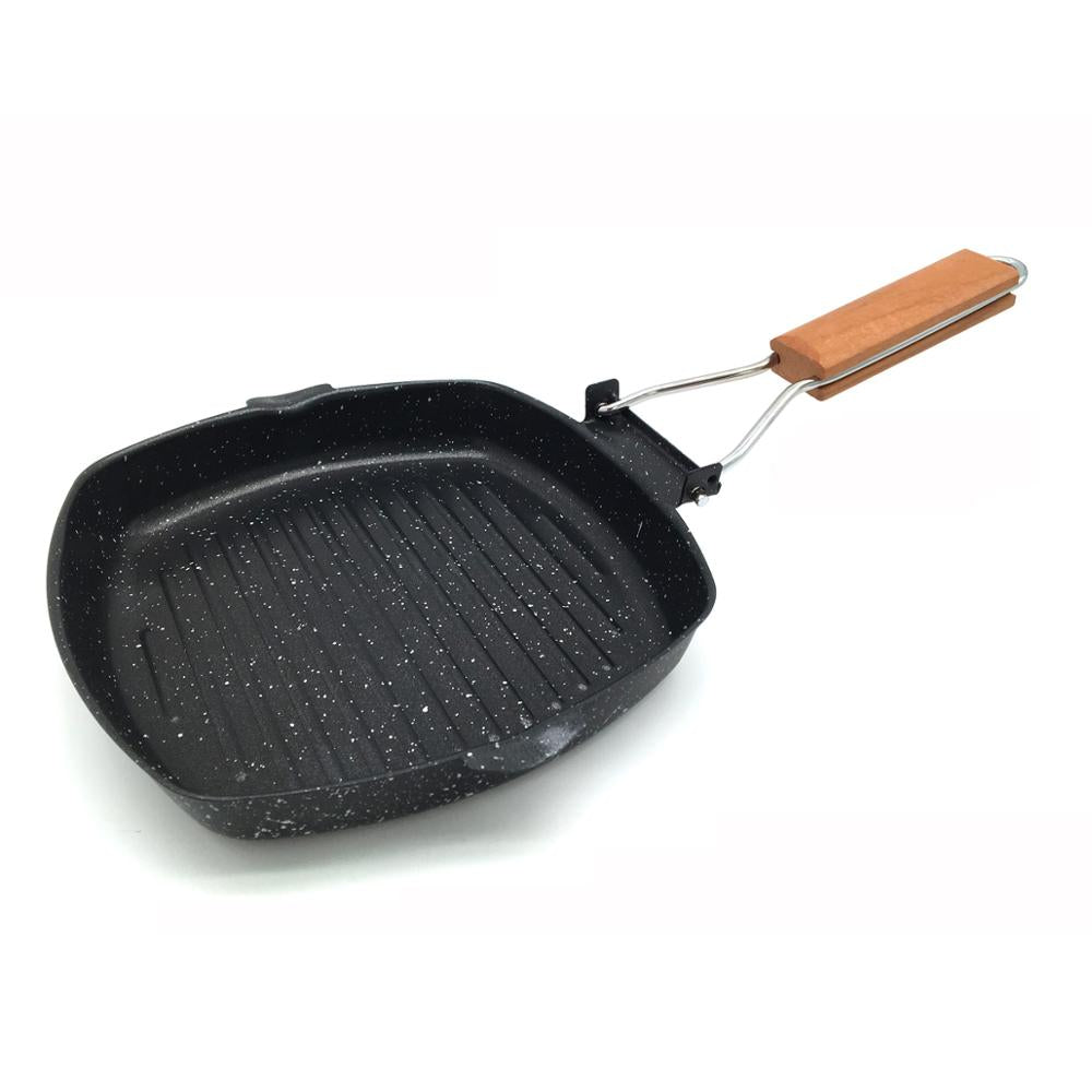 20CM Food Grade 2 Layer Non Stick Beef Steak Fry Pan Coating BBQ Grill Pan square Flat Bbq Pan Outdoor