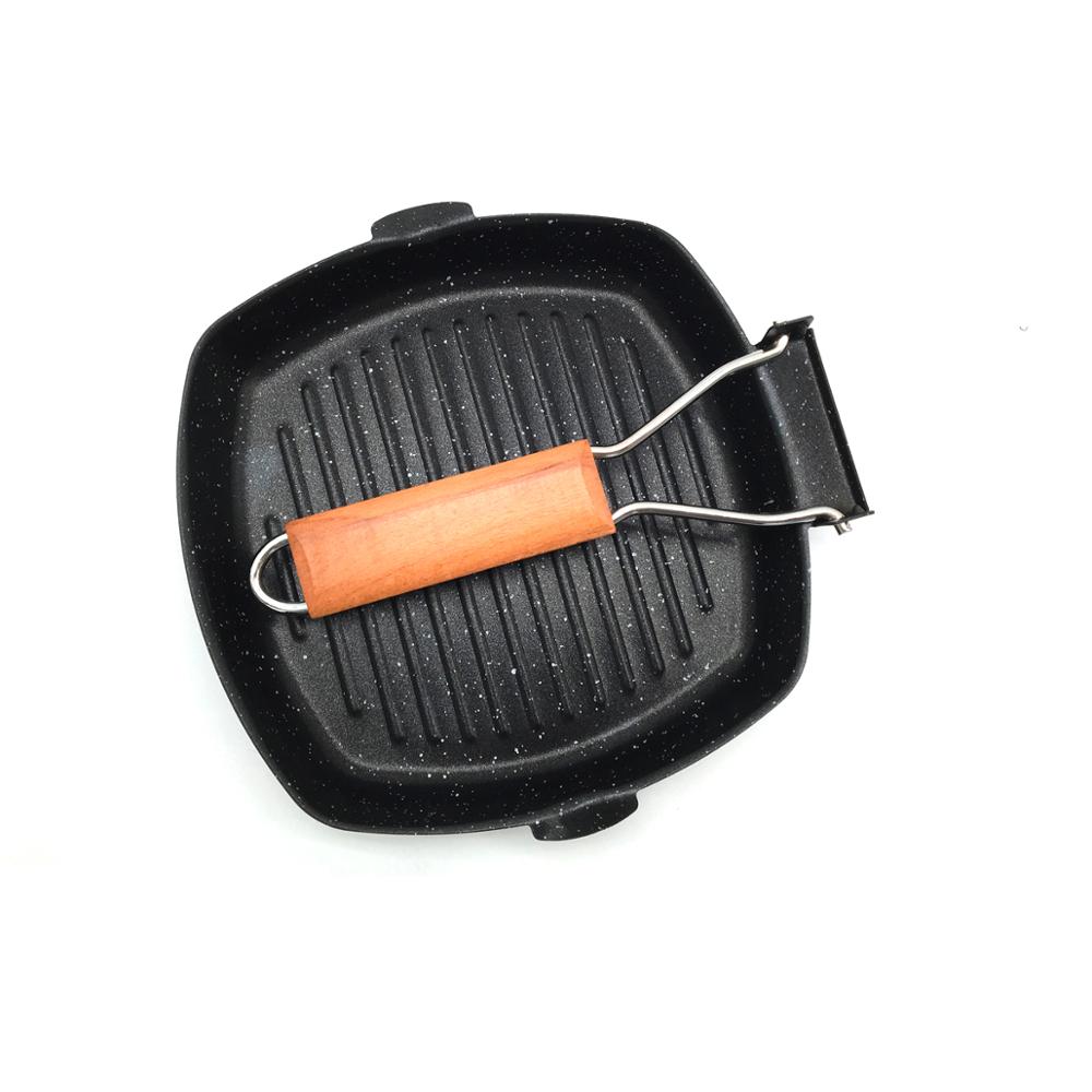 20CM Food Grade 2 Layer Non Stick Beef Steak Fry Pan Coating BBQ Grill Pan square Flat Bbq Pan Outdoor