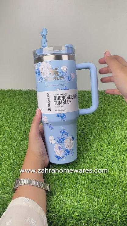 Floral Tumblers With Bow Straw Lid - Quencher 40 OZ