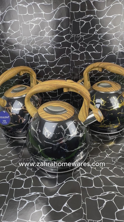 Colorful Painting Bollitore Whistling Kettles 3.0L Stove Top Single Bottom Whistling Kettle with Wooden Handle (Copper)