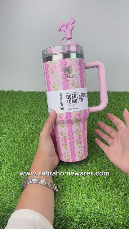 Floral Tumblers With Bow Straw Lid - Quencher 40 OZ
