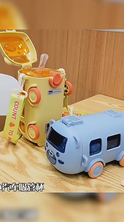 New style baby cool bus car children's water cup plastic cup creative straw toy school cup PC car shape water bottle