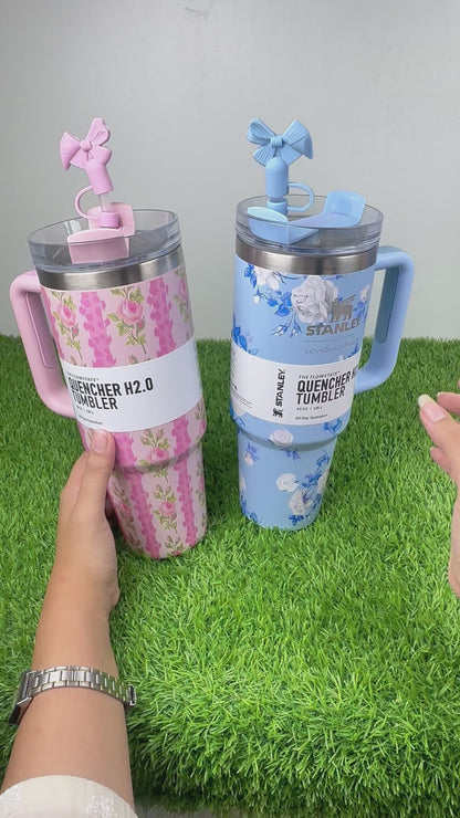 Floral Tumblers With Bow Straw Lid - Quencher 40 OZ