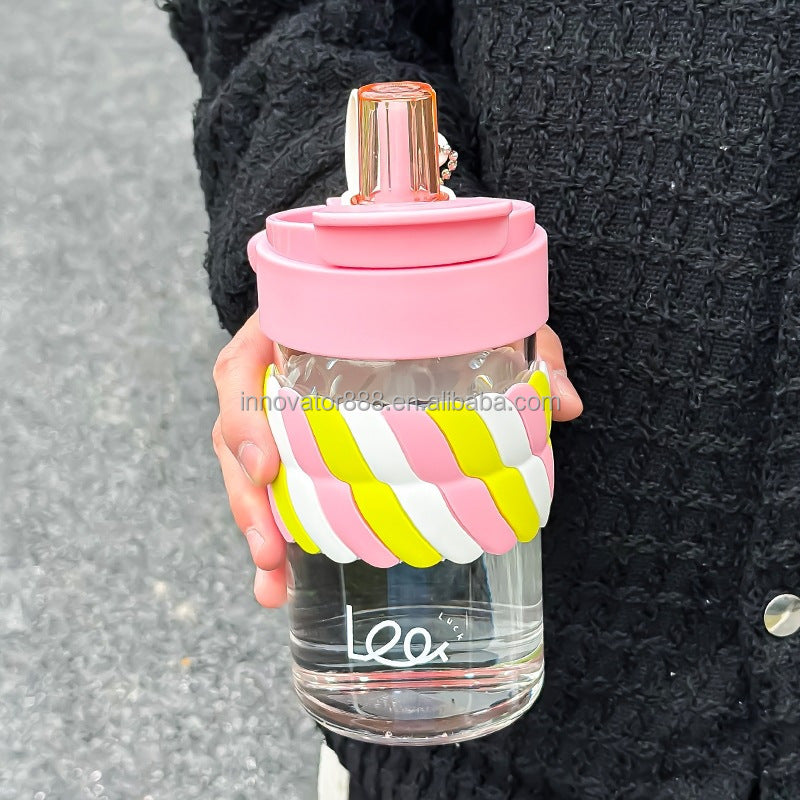 Pink Color Hot Net Red Ins High Appearance Level Portable Milk Juice Glass Sippy Cup Large Capacity Flower Doll Water Cup