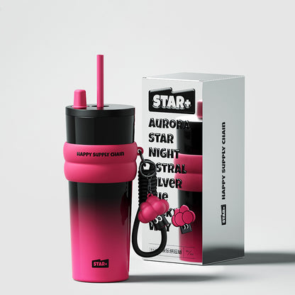 Newest Trend 710ml Stainless Steel Insulated Vacuum Cup Portable Car Coffee Tumbler Mug Cup With Straw