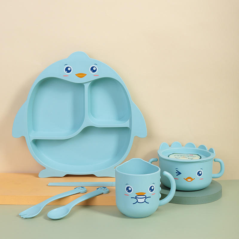 Cute cartoon BPA free wheat straw plastic children kids dinnerware set dinner tableware set