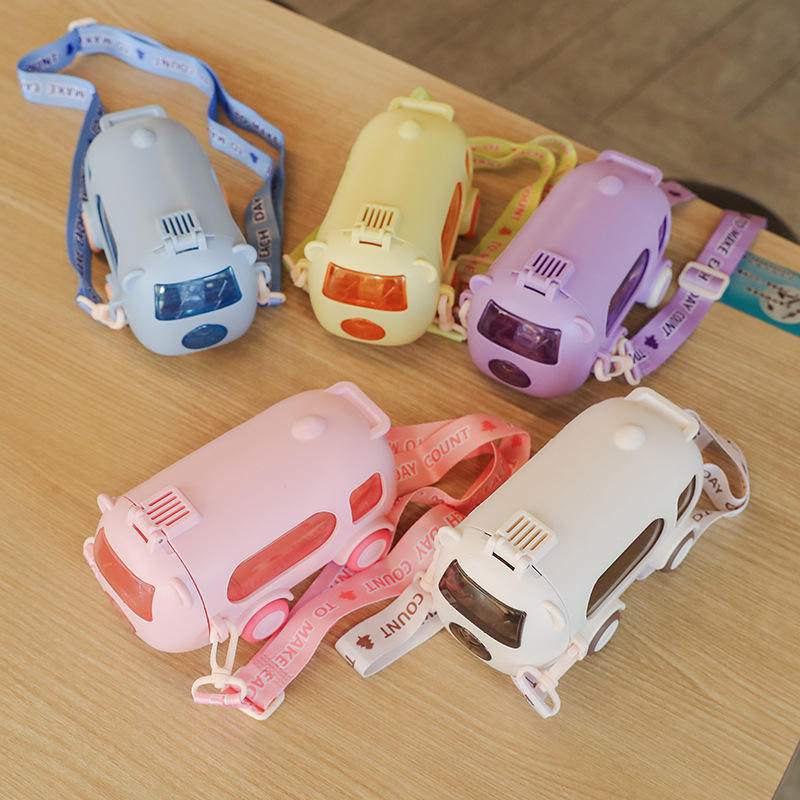 New style baby cool bus car children's water cup plastic cup creative straw toy school cup PC car shape water bottle