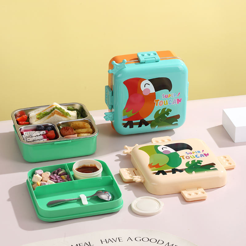 School Kids Toucan Square Stainless Steel Lunch Box 1120ml + 70ml Food Storage School Season Leak-proof OEM/ODM