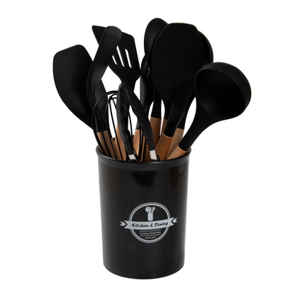 Hot Sale 12 Pieces Silicone Kitchen Accessories Cooking Tools Kitchen Spatula Utensils Sets With Wooden Handle