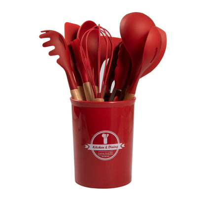 Hot Sale 12 Pieces Silicone Kitchen Accessories Cooking Tools Kitchen Spatula Utensils Sets With Wooden Handle