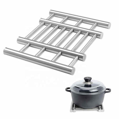 Creative stretch design Stainless Steel Pot Mat Pads Foldable Drying Rack coasters pot holders Square Anti-hot kitchen table mat