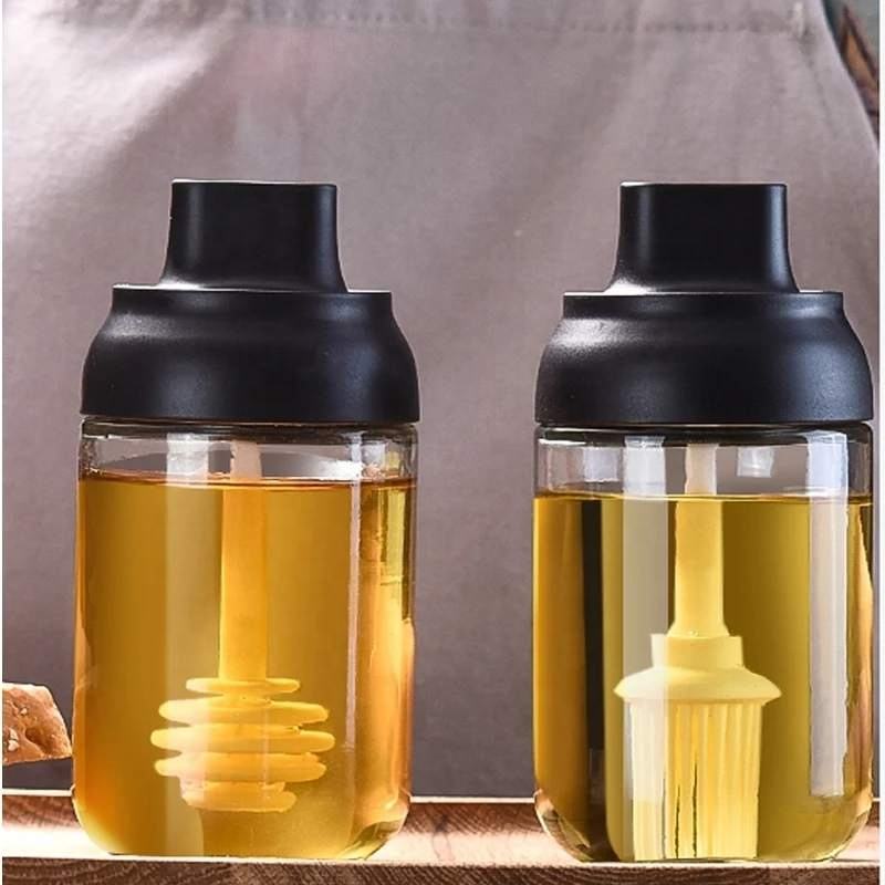 Olive Oil Glass bottle dispenser Spice Bottles Jars Seasoning Only Spoon Lid Seal Sauce Kitchen Storage Organization