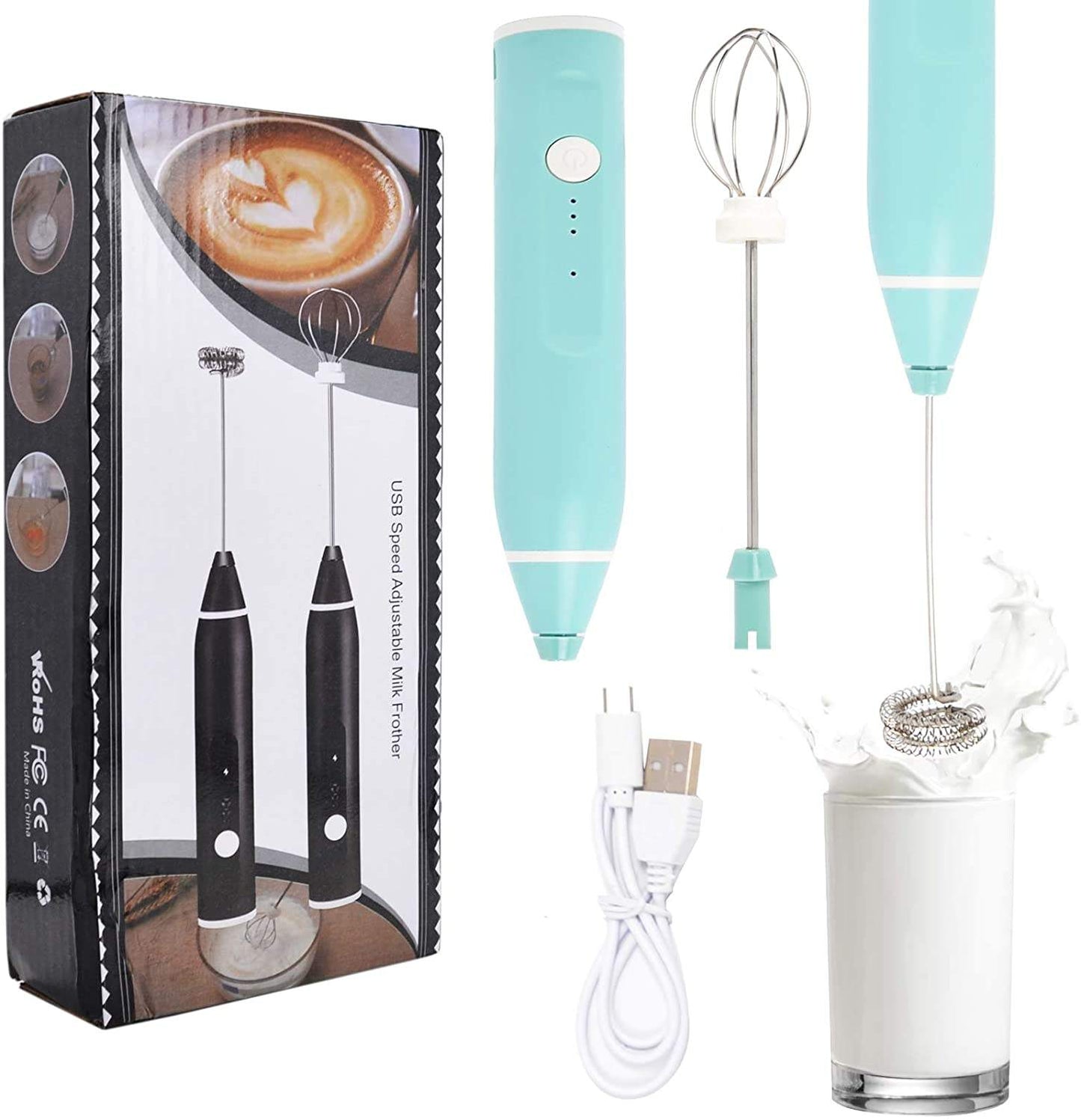 Coffee moka foamer maker with grinder and electric milk frother handheld milk foamer mini coffee/milk frother (Light Green Color)