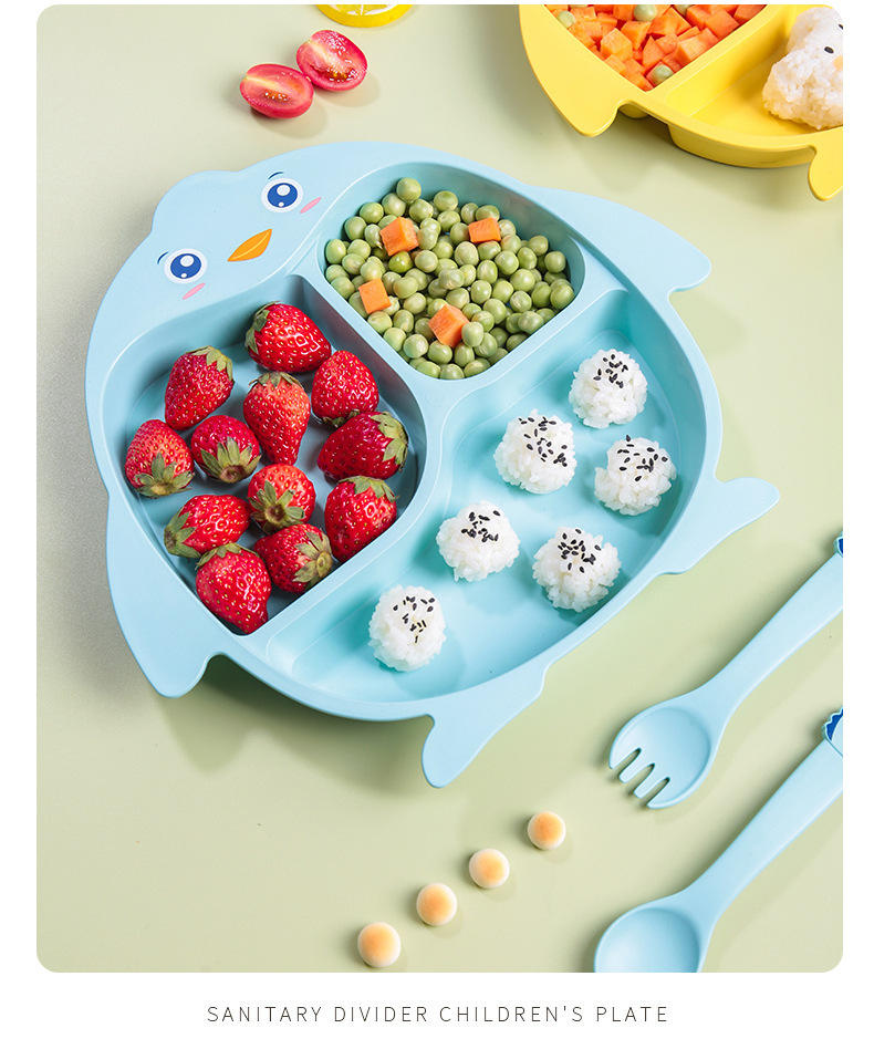 Cute cartoon BPA free wheat straw plastic children kids dinnerware set dinner tableware set